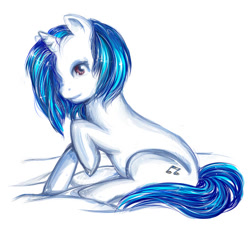 Size: 525x475 | Tagged: safe, artist:na-no-chan, imported from derpibooru, dj pon-3, vinyl scratch, pony, unicorn, female, raised hoof, simple background, sitting, solo, white background