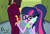 Size: 3761x2559 | Tagged: safe, artist:danielitamlp, imported from derpibooru, sci-twi, sunset shimmer, twilight sparkle, equestria girls, alcohol, ass, bottle, bunset shimmer, butt, canterlot high, clothes, cutie mark, cutie mark on clothes, female, glasses, hallway, high res, implied butt expansion, lockers, looking at you, mezcal, offscreen character, open mouth, pants, solo focus