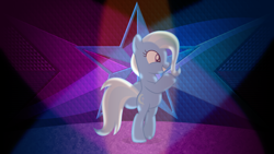 Size: 3840x2160 | Tagged: safe, artist:laszlvfx, artist:luckreza8, edit, imported from derpibooru, trixie, pony, unicorn, bipedal, cute, diatrixes, female, mare, moonwalk, smiling, solo, spotlight, stars, wallpaper, wallpaper edit