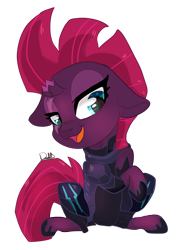 Size: 1024x1431 | Tagged: safe, artist:doodledj, imported from derpibooru, tempest shadow, pony, unicorn, my little pony: the movie, broken horn, chibi, cute, female, floppy ears, horn, mare, open mouth, simple background, sitting, solo, tempestbetes, transparent background