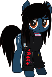 Size: 797x1182 | Tagged: safe, artist:lightningbolt, imported from derpibooru, earth pony, pony, .svg available, bring me the horizon, clothes, colored pupils, drop dead clothing, equestria girls ponified, hoodie, lip piercing, looking at you, male, movie accurate, oliver sykes, paint bottle, paint stains, piercing, ponified, shirt, simple background, solo, stallion, standing, svg, tattoo, transparent background, undershirt, vector