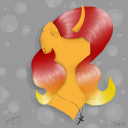 Size: 720x720 | Tagged: safe, artist:saladstarry, imported from derpibooru, oc, oc only, oc:flame star, pony, unicorn, bust, curved horn, ear piercing, horn, jewelry, necklace, piercing, signature, solo, unicorn oc