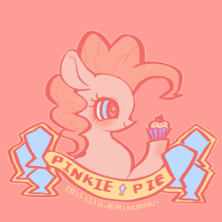 Size: 750x750 | Tagged: safe, artist:mirululu, imported from derpibooru, pinkie pie, pony, bust, cupcake, cute, diapinkes, female, food, heart eyes, mare, pink background, portrait, profile, simple background, solo, wingding eyes
