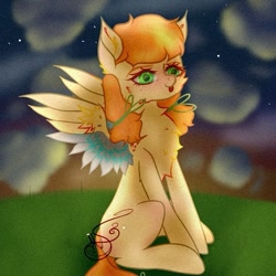 Size: 703x703 | Tagged: safe, alternate version, artist:nel_liddell, imported from derpibooru, oc, oc only, pegasus, pony, cloud, night, outdoors, pegasus oc, signature, solo, stars, wings