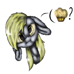 Size: 1000x1000 | Tagged: safe, artist:11-shadow, imported from derpibooru, derpy hooves, pegasus, pony, big ears, bust, female, floppy ears, food, muffin, question mark, simple background, solo, that pony sure does love muffins, transparent background