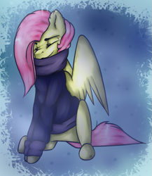 Size: 673x775 | Tagged: safe, artist:11-shadow, imported from derpibooru, fluttershy, pegasus, pony, clothes, cold, eyes closed, female, sitting, solo, sweater