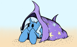 Size: 2460x1520 | Tagged: safe, artist:backgrounds-ponies, imported from derpibooru, trixie, crab, crab pony, pony, beach, clothes, crabified, cute, female, giant hat, hat, hermit crab, horn, meme, solo, species swap, trixie's hat