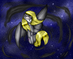 Size: 2781x2253 | Tagged: safe, artist:11-shadow, imported from derpibooru, surprise, pegasus, pony, alternate hairstyle, female, grin, insanity, night, night sky, sky, smiling, solo, surprisamena, watermark