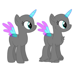 Size: 1166x1080 | Tagged: safe, artist:intfighter, imported from derpibooru, oc, oc only, alicorn, pony, alicorn oc, bald, base, chest fluff, duo, eyelashes, horn, simple background, smiling, transparent background, two toned wings, unshorn fetlocks, wings
