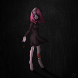 Size: 2834x2834 | Tagged: safe, artist:11-shadow, imported from derpibooru, pinkie pie, anthro, unguligrade anthro, bandage, blood, clothes, dress, female, pinkamena diane pie, solo