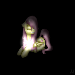 Size: 1700x1700 | Tagged: safe, artist:11-shadow, imported from derpibooru, fluttershy, pegasus, pony, darkness, eyes closed, female, scared, solo