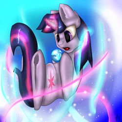 Size: 2834x2834 | Tagged: safe, artist:11-shadow, imported from derpibooru, twilight sparkle, pony, unicorn, female, floating, glowing horn, horn, lying down, magic, on back, solo, unicorn twilight