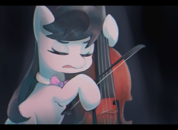 Size: 1474x1080 | Tagged: safe, artist:lexiedraw, imported from derpibooru, octavia melody, earth pony, pony, bow (instrument), bowtie, cello, cello bow, eyes closed, female, hoof hold, mare, musical instrument, open mouth, playing instrument, solo