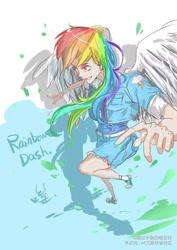 Size: 960x1358 | Tagged: safe, artist:刚过千粉的噬云轩, imported from derpibooru, rainbow dash, human, clothes, female, humanized, socks, solo, winged humanization, wings