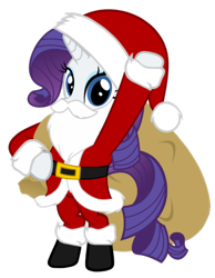 Size: 794x1024 | Tagged: artist needed, safe, imported from derpibooru, rarity, pony, unicorn, belt, bipedal, boots, christmas, clothes, costume, fake beard, female, hat, holiday, looking at you, mare, sack, santa beard, santa claus, santa costume, santa hat, santa sack, shoes, simple background, solo, standing, transparent background, vector