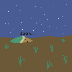 Size: 2048x2048 | Tagged: safe, altbooru exclusive, artist:2merr, ponerpics exclusive, oc, oc only, oc:tater trot, :), bandana, buried, dialogue, dirt, drawn on phone, female, grass, night, partially submerged, potato, sky, smiley face, smiling, solo, soon, stars, stylistic suck