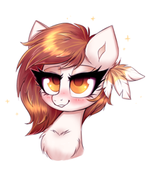 Size: 1664x1863 | Tagged: safe, artist:confetticakez, imported from derpibooru, oc, oc only, oc:raven sun, earth pony, pony, blushing, chest fluff, female, lidded eyes, mare, simple background, solo, white background