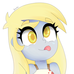 Size: 1536x1536 | Tagged: safe, artist:biocrine, imported from derpibooru, derpy hooves, equestria girls, :p, bust, colored pupils, cute, derpabetes, simple background, solo, tongue out, white background