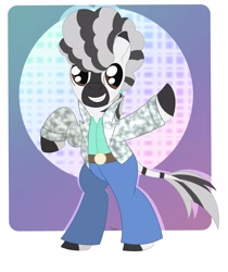 Size: 1626x1933 | Tagged: safe, artist:dyonys, imported from derpibooru, oc, oc:nik, zebra, afro, clothes, disco, male, stallion