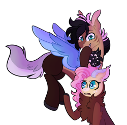 Size: 1392x1364 | Tagged: safe, artist:greyestgray, imported from derpibooru, oc, oc only, oc:gossamer, oc:tune, draconequus, hybrid, female, interspecies offspring, male, offspring, parent:discord, parent:fluttershy, parents:discoshy, simple background, transparent background