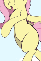 Size: 888x1313 | Tagged: safe, artist:rainyvisualz, edit, imported from derpibooru, fluttershy, pony, :p, belly, bipedal, chest fluff, cropped, cute, eyes closed, pictures of bellies, shyabetes, solo, tongue out, wingless