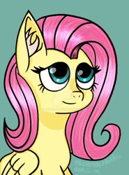 Size: 800x1083 | Tagged: safe, alternate version, artist:marg-m, imported from derpibooru, fluttershy, pegasus, pony, bust, deviantart watermark, ear fluff, eyelashes, female, mare, obtrusive watermark, signature, smiling, solo, watermark