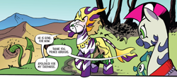 Size: 1988x886 | Tagged: safe, artist:andypriceart, idw, imported from derpibooru, marini, zebra, spoiler:comic, spoiler:comic90, female, grootslang, male, mare, prince abraxas, season 10, stallion