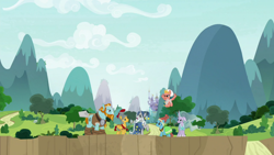 Size: 1920x1080 | Tagged: safe, imported from derpibooru, screencap, flash magnus, meadowbrook, mistmane, rockhoof, somnambula, star swirl the bearded, earth pony, pegasus, unicorn, the ending of the end, female, male, mare, pillars of equestria, rockhoof's shovel, shovel, stallion