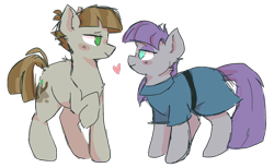 Size: 1562x960 | Tagged: safe, artist:dazzledoves, imported from derpibooru, maud pie, mudbriar, earth pony, pony, clothes, female, heart, looking at each other, male, maudbriar, shipping, simple background, smiling, straight, transparent background