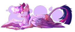 Size: 1652x714 | Tagged: safe, artist:dazzledoves, imported from derpibooru, twilight sparkle, alicorn, pony, abstract background, book, cheek fluff, chest fluff, female, glowing horn, horn, leonine tail, lying down, magic, open mouth, prone, simple background, solo, transparent background, twilight sparkle (alicorn), wings