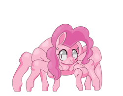 Size: 1208x938 | Tagged: safe, artist:zettaidullahan, imported from derpibooru, pinkie pie, monster pony, original species, spiderpony, adoracreepy, creepy, cute, cyriak, female, multiple eyes, multiple legs, multiple limbs, not salmon, pink coat, simple background, smiling, solo, species swap, wat, white background