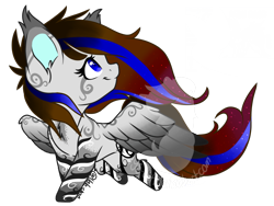 Size: 1439x1080 | Tagged: safe, artist:silentwolf-oficial, imported from derpibooru, oc, oc only, pegasus, pony, deviantart watermark, ethereal mane, looking back, obtrusive watermark, pegasus oc, simple background, smiling, solo, starry mane, tattoo, transparent background, watermark, wings