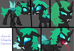 Size: 790x547 | Tagged: safe, artist:daisyrosepup16, imported from derpibooru, oc, oc only, changeling, base used, bust, changeling oc, crying, fangs, female, tongue out