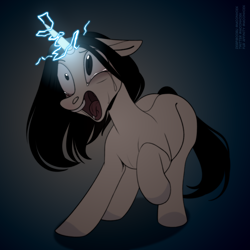 Size: 5000x5000 | Tagged: safe, artist:f0rever13, artist:moonhoek, imported from derpibooru, oc, oc only, oc:moon hoek, pony, unicorn, colored, crying, digital art, electricity, female, feral, flat colors, full body, horn, lightning, mare, open mouth, solo