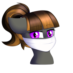 Size: 3500x3500 | Tagged: safe, artist:xcinnamon-twistx, imported from derpibooru, oc, oc only, oc:mythic dawn, bat pony, pony, bat pony oc, bat wings, bust, cloth gag, commission, eyebrows, eyebrows visible through hair, face mask, female, gag, gag under mask, hair tie, looking at you, mare, mask, ponytail, portrait, simple background, solo, transparent background, wings, ych result