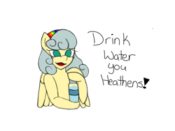 Size: 2048x1536 | Tagged: safe, artist:mintymelody, imported from derpibooru, oc, oc only, oc:rainbow ribbon, pegasus, semi-anthro, dialogue, simple background, solo, transparent background, water bottle