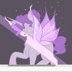 Size: 680x680 | Tagged: safe, artist:nel_liddell, imported from derpibooru, oc, oc only, alicorn, pony, :p, alicorn oc, butterfly wings, chest fluff, hair over eyes, horn, raised hoof, solo, tongue out, wings