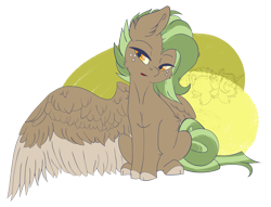Size: 2769x2121 | Tagged: safe, artist:sundayrain, artist:the-narrator, imported from derpibooru, oc, oc only, oc:pompeii, pegasus, pony, abstract background, freckles, looking offscreen, simple background, sitting, solo, spread wings, stalliongrad, transparent background, two toned mane, two toned wings, watermark, wings
