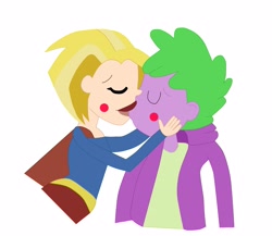 Size: 2823x2448 | Tagged: safe, imported from derpibooru, spike, human, equestria girls, blushing, crossover, crossover shipping, hand on cheek, human spike, humanized, karaspike, kissing, shipping, spikelove, spikexsupergirl, supergirl