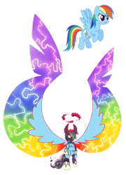 Size: 1280x1778 | Tagged: safe, artist:bearmation, artist:blingcity, imported from derpibooru, rainbow dash, pegasus, cloud, colored wings, crossover, dynamax, electricity, female, gigantamax, glowing eyes, macro, multicolored wings, pokemon sword and shield, pokémon, rainbow feathers, rainbow wings, simple background, solo, transparent background, wings