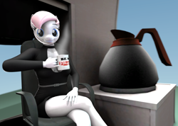 Size: 3042x2160 | Tagged: safe, artist:phenioxflame, artist:steamyart, imported from derpibooru, nurse redheart, anthro, 3d, coffee, coffee mug, female, ko-fi, mug, nexgen, solo, source filmmaker