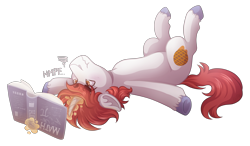 Size: 4800x2800 | Tagged: safe, artist:kikirdcz, imported from derpibooru, oc, oc only, oc:stroopwafeltje, oc:waffles, pony, unicorn, book, legs in air, lying down, magic, male, netherlands, on back, ponycon holland, simple background, solo, stallion, telekinesis, transparent background, upside down