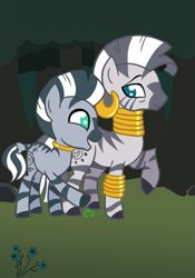 Size: 715x1024 | Tagged: safe, artist:chelseawest, imported from derpibooru, zecora, oc, oc:ade, zebra, aunt and nephew, petalverse