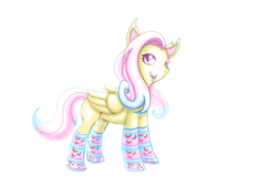 Size: 3508x2480 | Tagged: safe, artist:artifex670, imported from derpibooru, fluttershy, bat pony, pegasus, pony, bat ponified, clothes, colored sketch, female, flutterbat, mare, race swap, simple background, socks, solo, white background