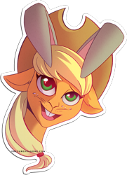 Size: 737x1017 | Tagged: safe, artist:obscuredragone, imported from derpibooru, applejack, rabbit, animal, applejack's hat, bunnified, bunnyjack, cowboy hat, freckles, hat, simple background, species swap, transparent background