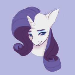 Size: 1000x1000 | Tagged: safe, artist:chumacha, imported from derpibooru, rarity, pony, unicorn, bust, female, lidded eyes, mare, purple background, simple background, solo