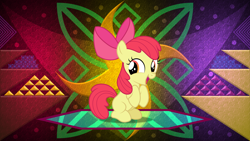 Size: 3840x2160 | Tagged: safe, artist:dashiesparkle edit, artist:laszlvfx, edit, imported from derpibooru, apple bloom, earth pony, pony, adorabloom, complex background, cute, female, high res, open mouth, sitting, solo, wallpaper, wallpaper edit