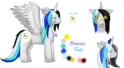 Size: 1964x1084 | Tagged: safe, artist:midnighttheumbreon, imported from derpibooru, oc, oc only, oc:fate, alicorn, pony, alicorn oc, bust, eyes closed, female, head, horn, reference sheet, simple background, solo, white background, wings