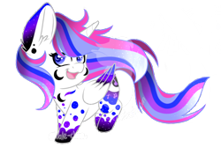 Size: 1610x1079 | Tagged: safe, artist:silentwolf-oficial, imported from derpibooru, oc, oc only, alicorn, pony, alicorn oc, chibi, horn, open mouth, rainbow power, simple background, smiling, solo, starry wings, transparent background, watermark, wings