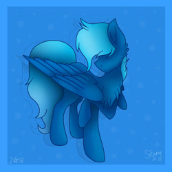 Size: 768x768 | Tagged: safe, artist:saladstarry, imported from derpibooru, oc, oc only, pegasus, pony, chest fluff, hair over eyes, pegasus oc, raised hoof, signature, solo, wings